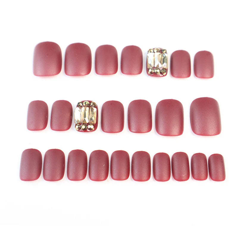 Press-On Nail Set Matte Finish & Crystal Accents Reusable