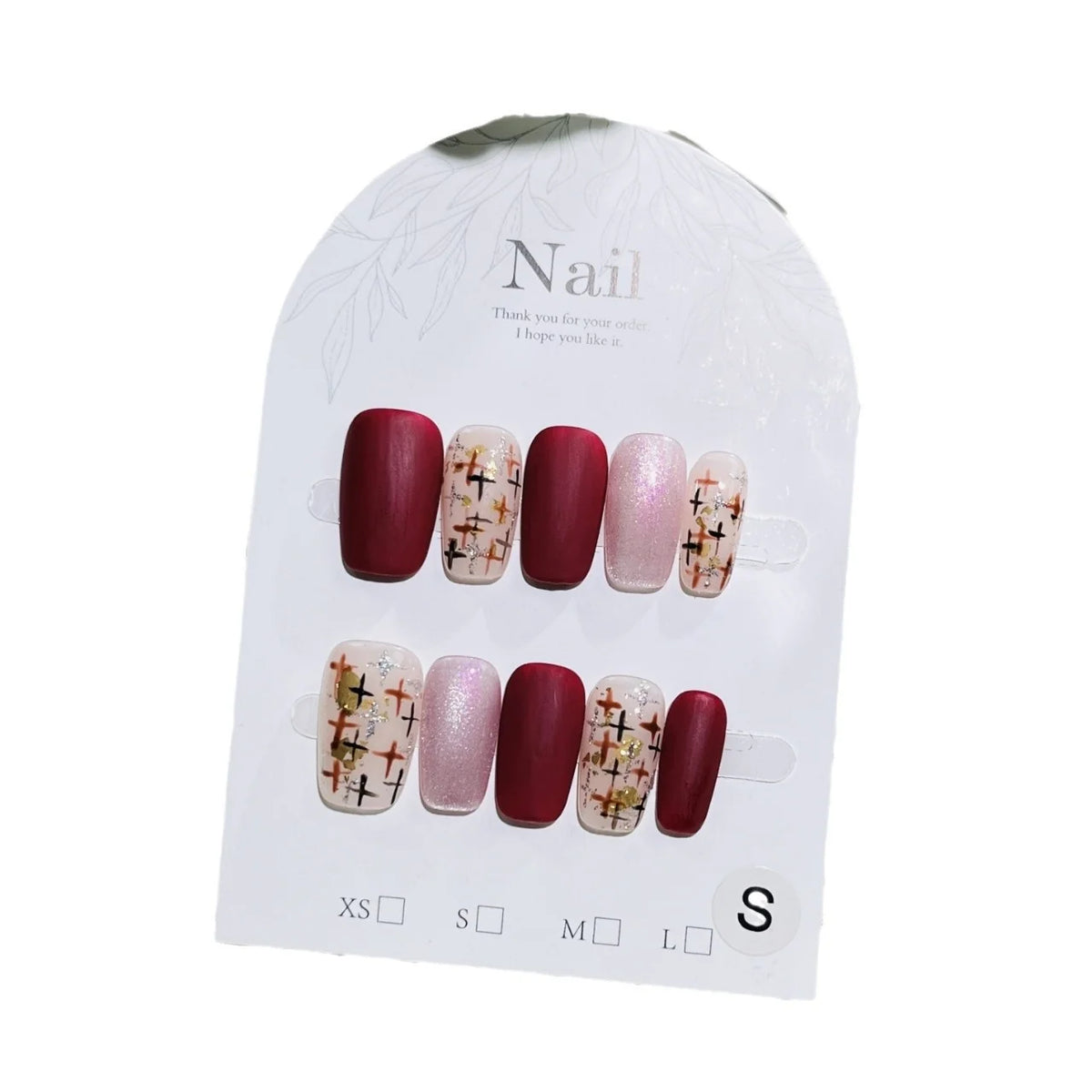 Press-On Nail Set Matte & Glossy Floral Accents