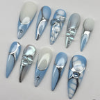 Press-On Nail Set Metallic Accent Designs Non-Toxic & Reusable