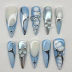 Press-On Nail Set Metallic Accent Designs Non-Toxic & Reusable