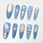 Press-On Nail Set Metallic Accent Designs Non-Toxic & Reusable