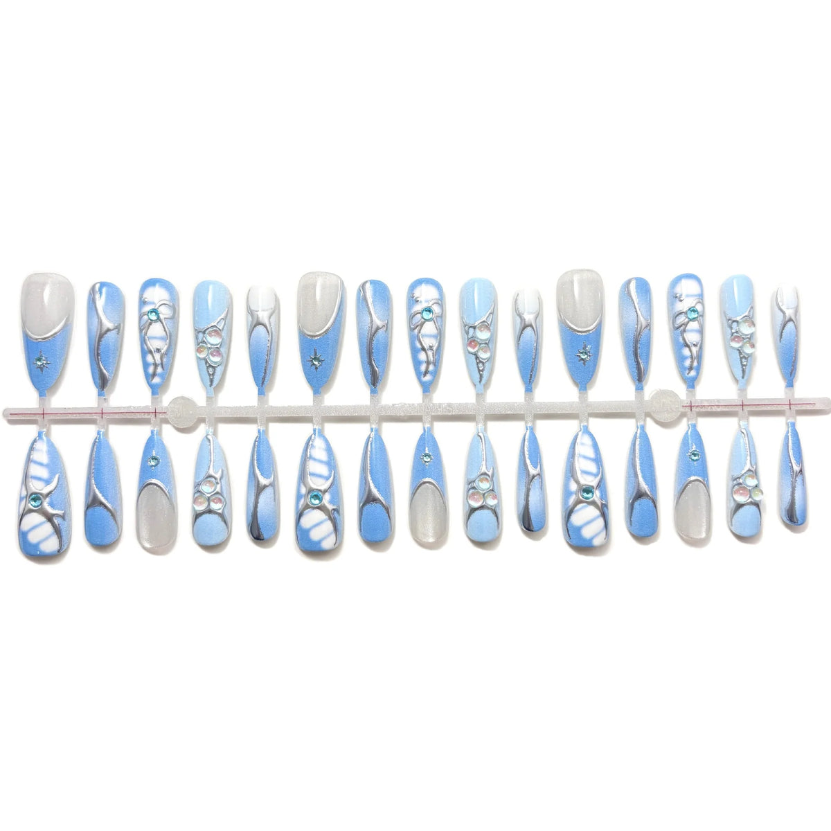 Press-On Nail Set Metallic Accent Designs Non-Toxic & Reusable