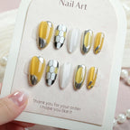 Press-On Nail Set Metallic Accents Glue-Free Reusable