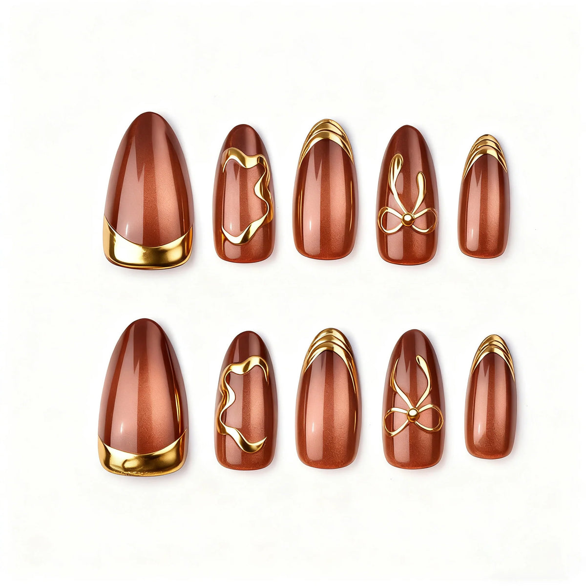 Press-On Nail Set Metallic Accents Peel & Stick Chip-Resistant