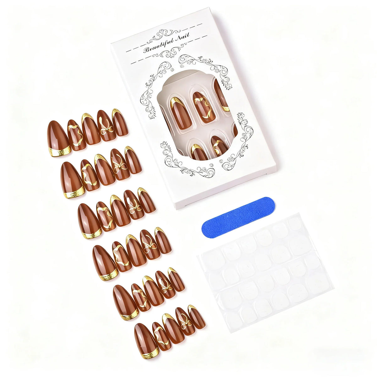 Press-On Nail Set Metallic Accents Peel & Stick Chip-Resistant