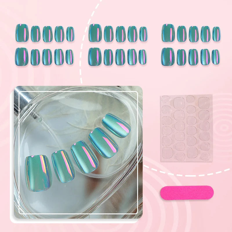 Press-On Nail Set Metallic & Artistic Designs Reusable
