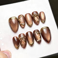 Press-On Nail Set Metallic Bow Accents Reusable Multiple Sizes