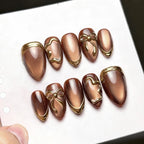 Press-On Nail Set Metallic Bow Accents Reusable Multiple Sizes