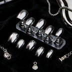Press-On Nail Set Metallic Chrome No Glue Multiple Sizes