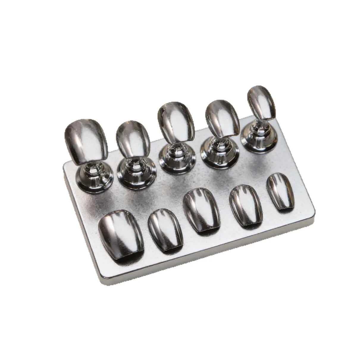 Press-On Nail Set Metallic Chrome No Glue Multiple Sizes