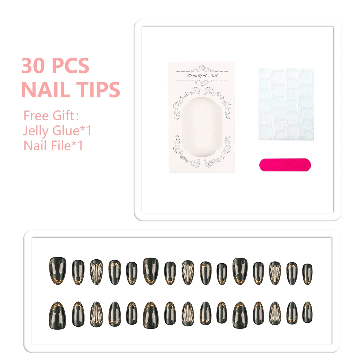 Press-On Nail Set Metallic Finish Comfortable Fit