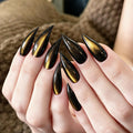 Press-On Nail Set Metallic Gold & Black Mirror Finish Reusable