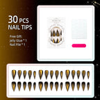 Press-On Nail Set Metallic Gold & Black Mirror Finish Reusable