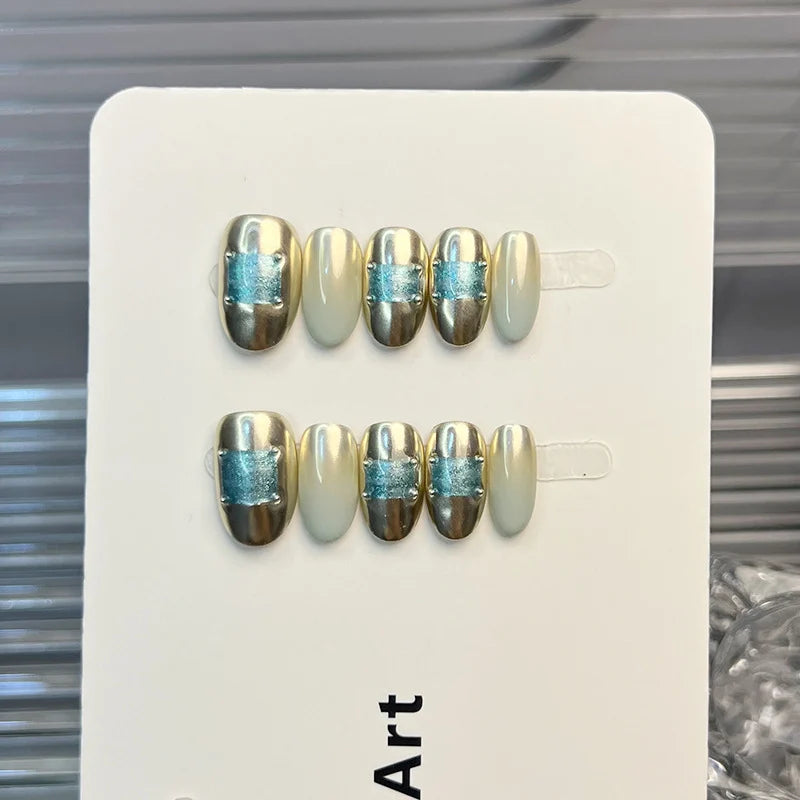 Press-On Nail Set Metallic & Pastel Multiple Sizes
