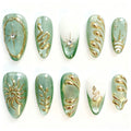 Press-On Nail Set Metallic Patterns Easy Application & Reusable