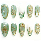 Press-On Nail Set Metallic Patterns Easy Application & Reusable
