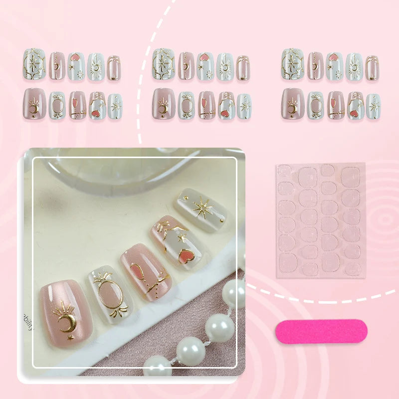 Press-On Nail Set Mint Celestial & Geometric Peel-And-Stick