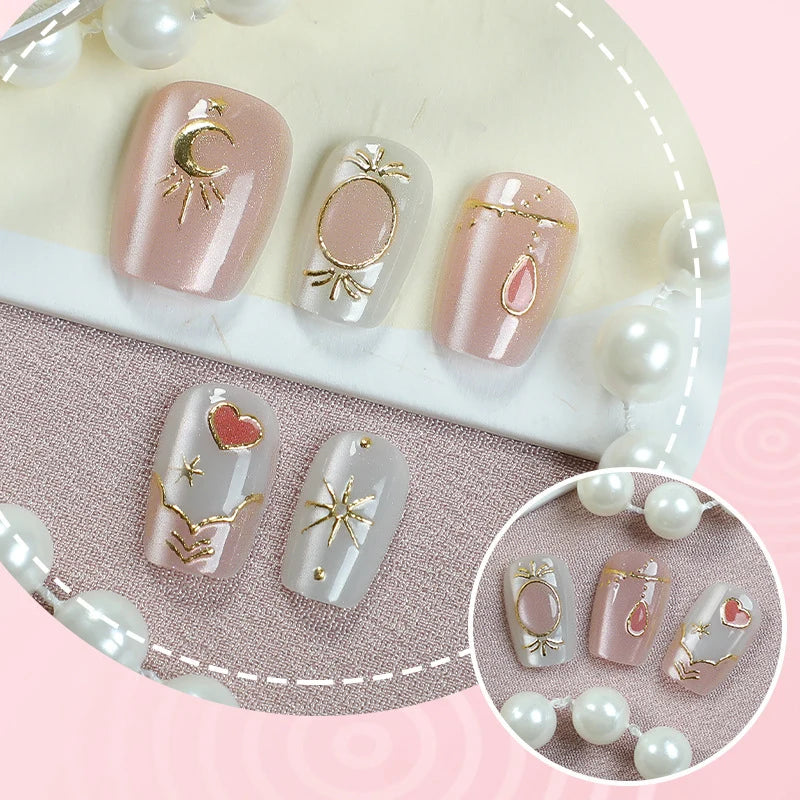Press-On Nail Set Mint Celestial & Geometric Peel-And-Stick