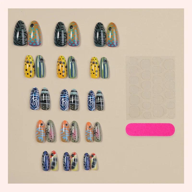 Press-On Nail Set Mixed Art Designs Adhesive Stickers Long-Lasting