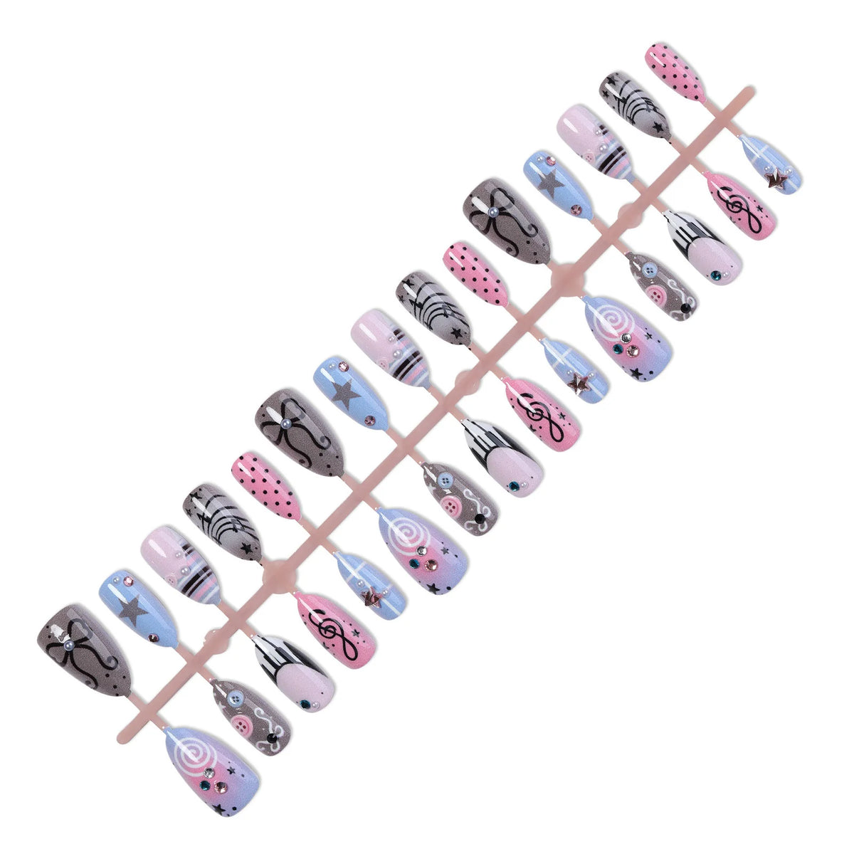 Press-On Nail Set Musical Note Design Easy-Apply & Reusable