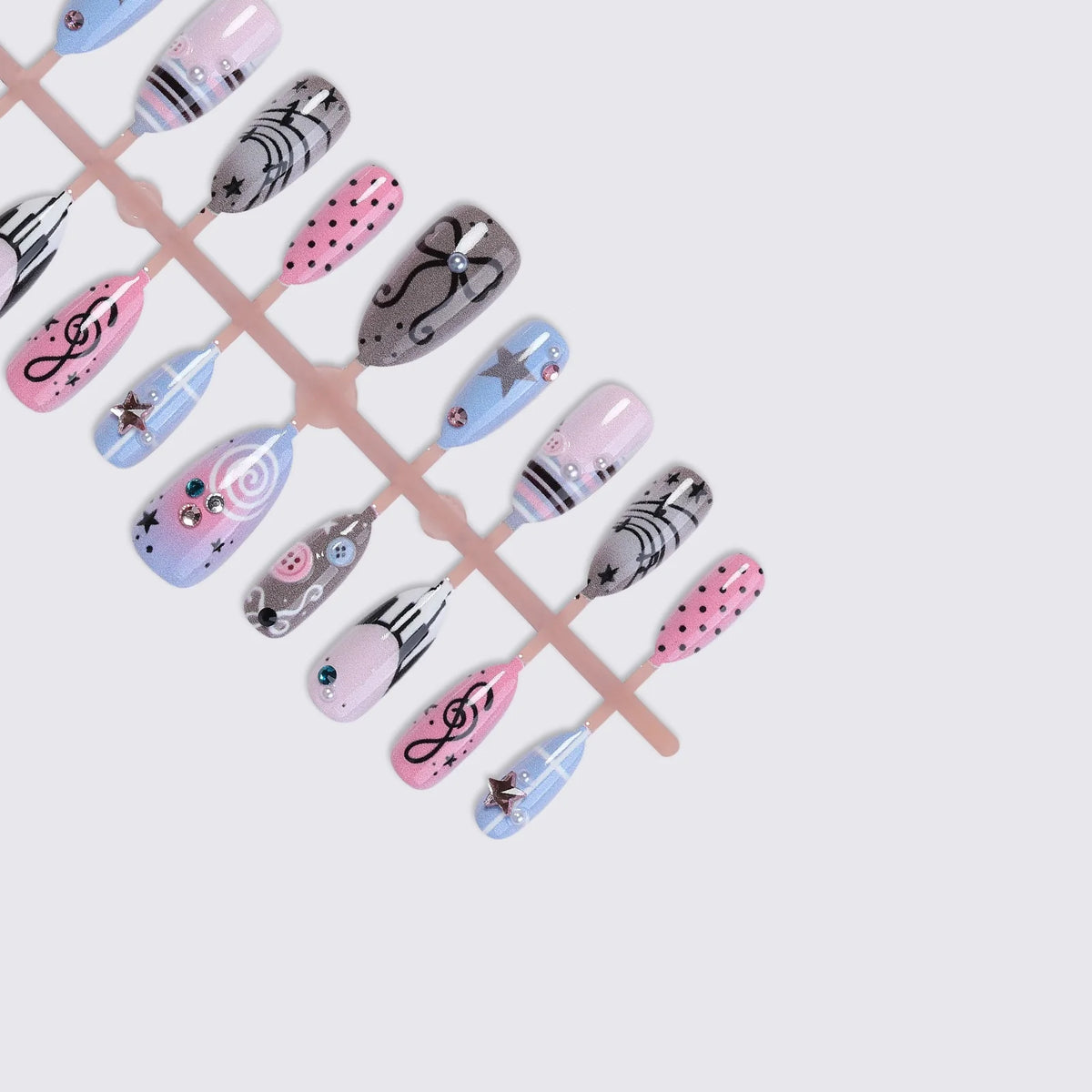 Press-On Nail Set Musical Note Design Easy-Apply & Reusable