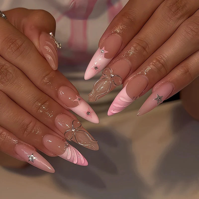 Press-On Nail Set Natural-Looking Adhesive Pads