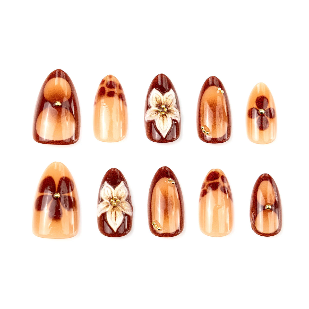 Press-On Nail Set Nature-Inspired Floral Reusable