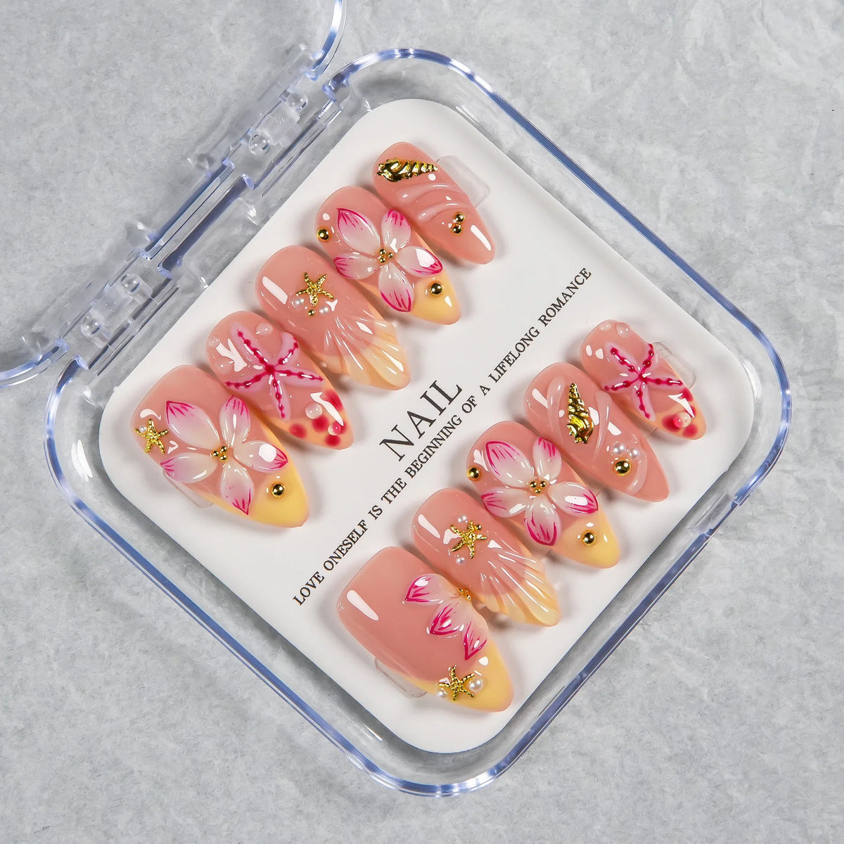Press-On Nail Set No Glue Floral & Beach Travel Case