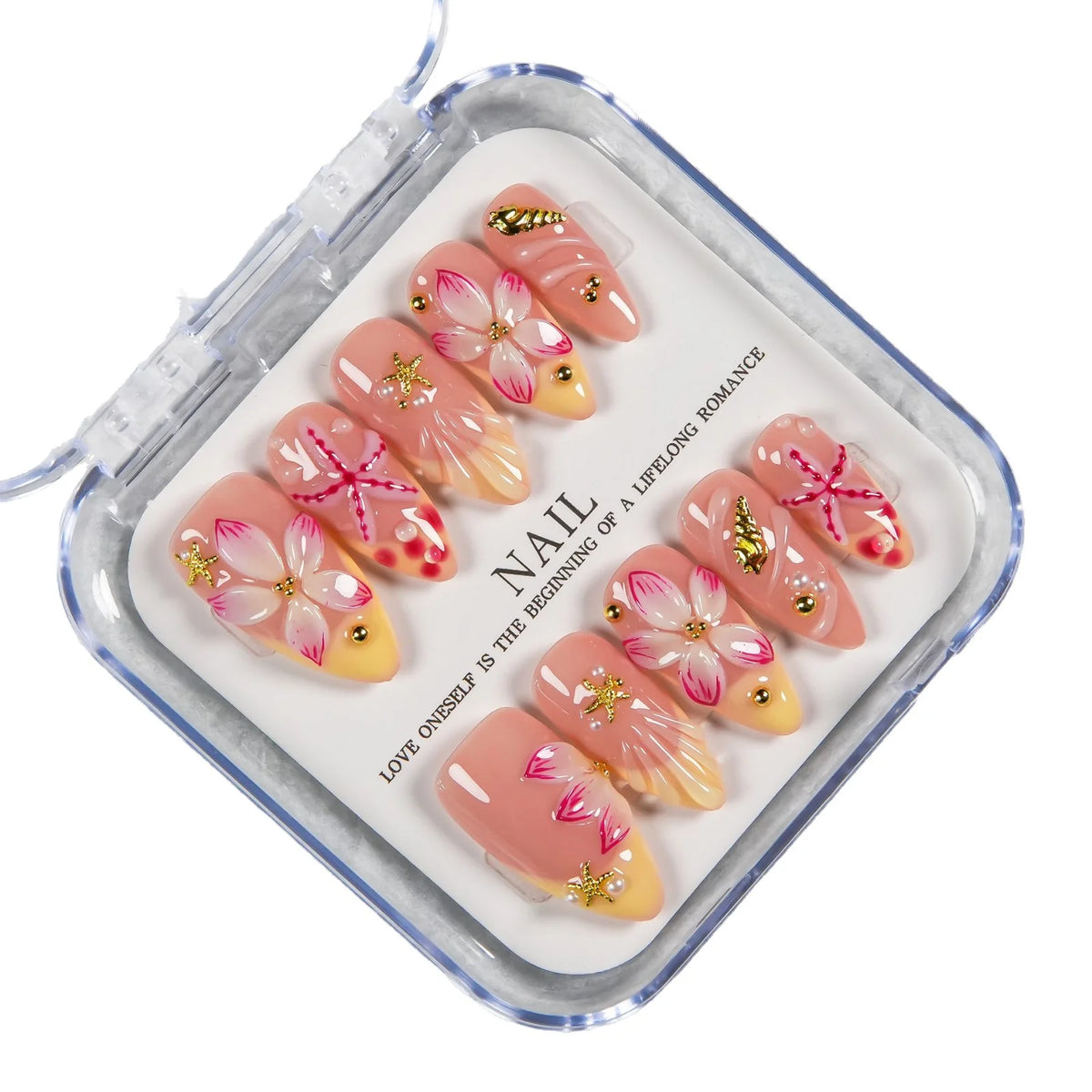 Press-On Nail Set No Glue Floral & Beach Travel Case