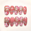 Press-On Nail Set No Glue Floral Design Gem Accents