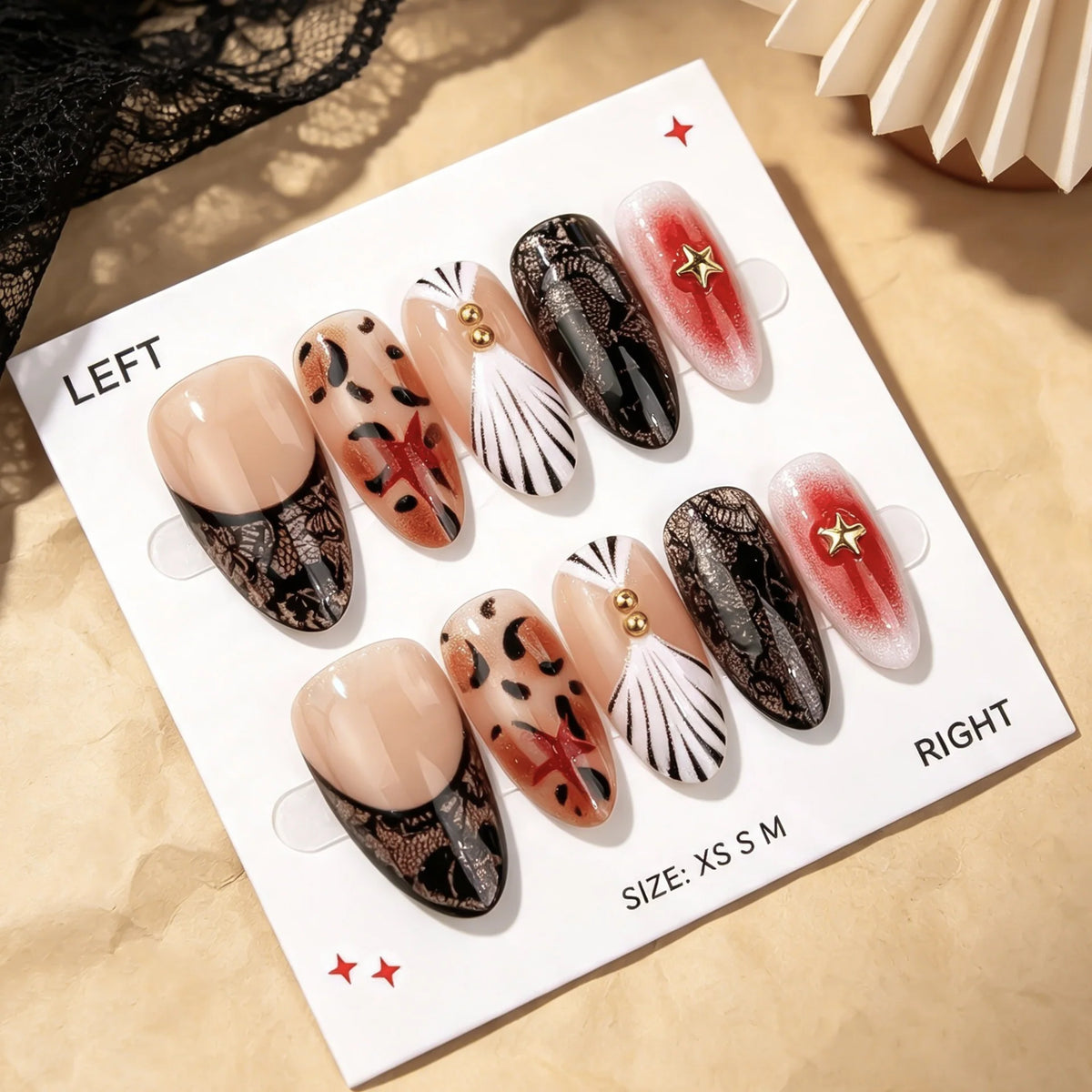 Press-On Nail Set No Glue Floral & Metallic