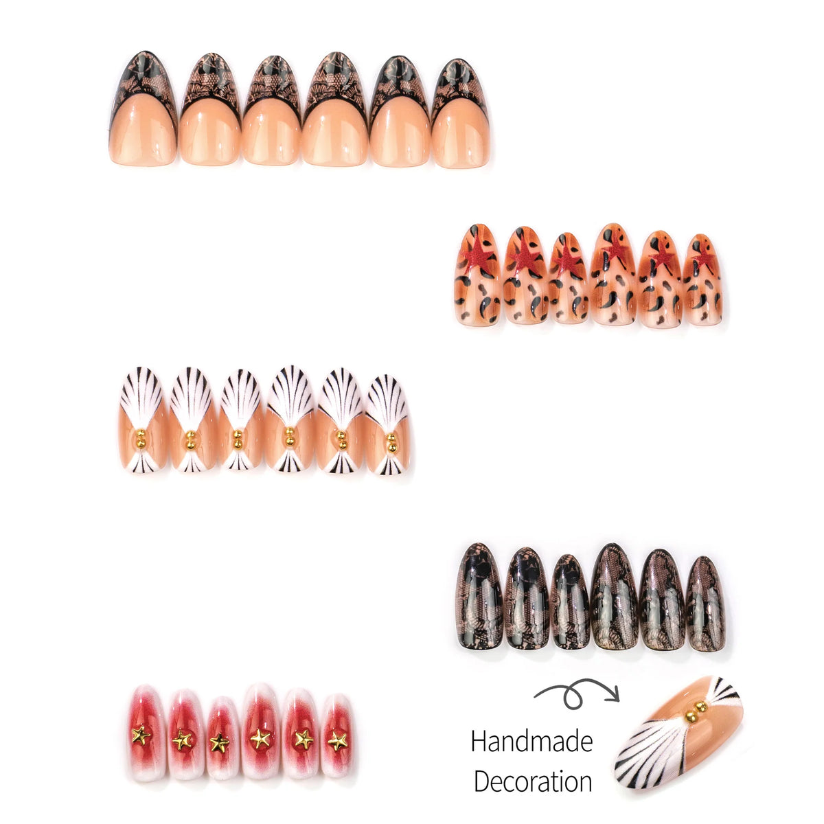 Press-On Nail Set No Glue Floral & Metallic