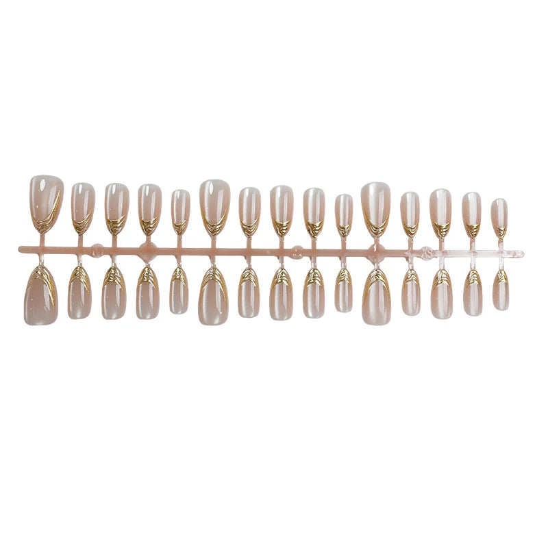 Press-On Nail Set No Glue Nude Gold Accents