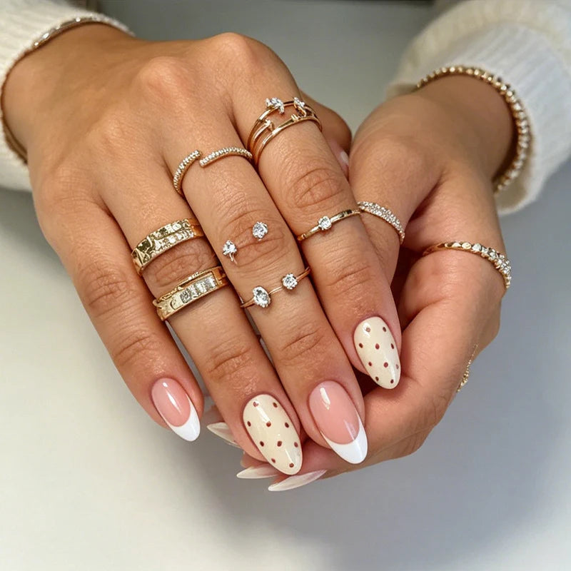 Press-On Nail Set Nude Dots French Tip 24-Piece