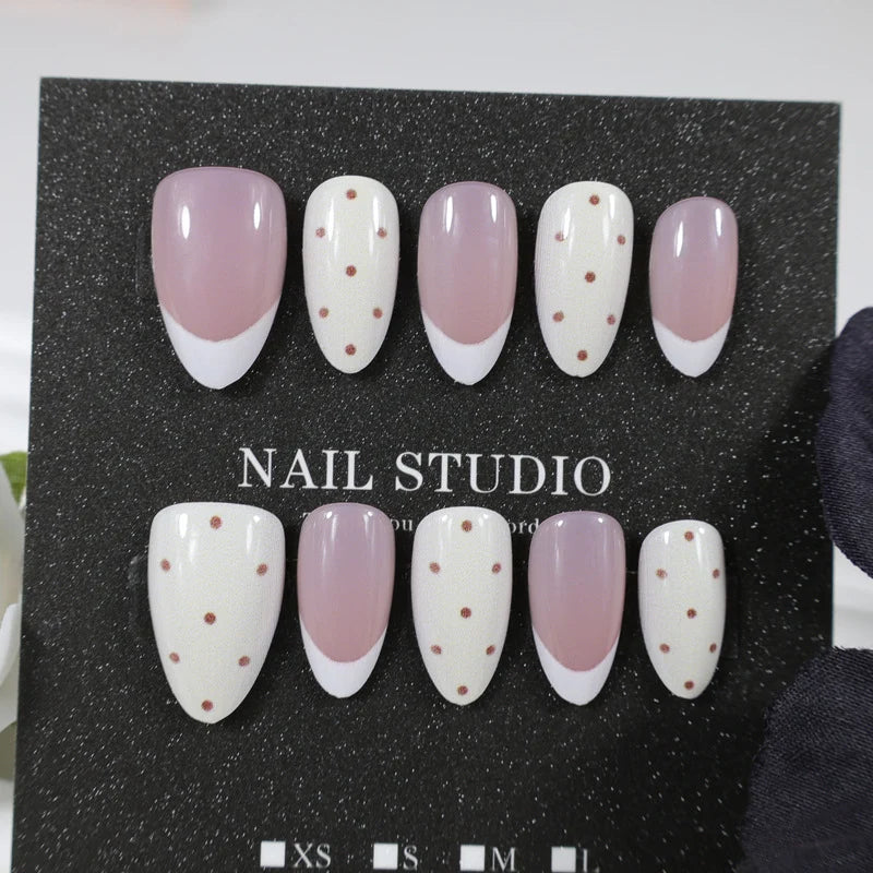 Press-On Nail Set Nude Dots French Tip 24-Piece