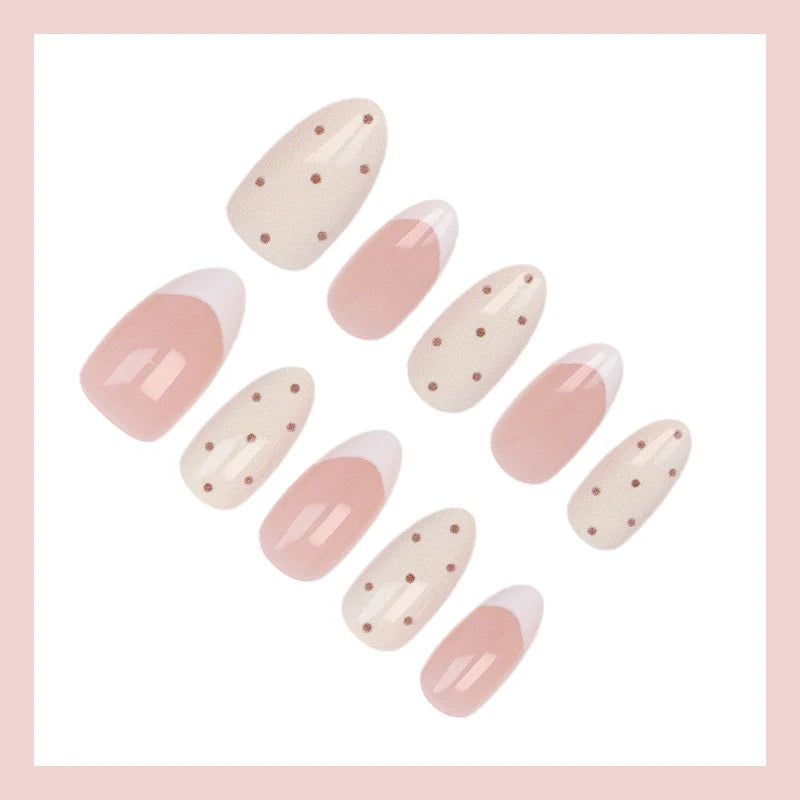 Press-On Nail Set Nude Dots French Tip 24-Piece