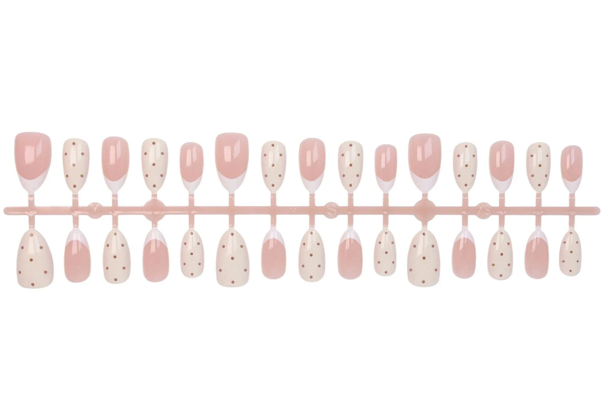 Press-On Nail Set Nude Dots French Tip 24-Piece