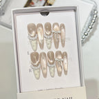 Press-On Nail Set Nude Pearl Accents Reusable
