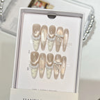 Press-On Nail Set Nude Pearl Accents Reusable