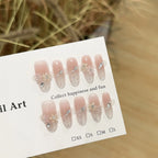 Press-On Nail Set Nude Pink Floral & Shimmer
