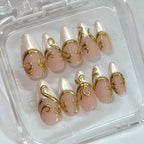 Press-On Nail Set Nude With Gold Accents & Adhesive Pads