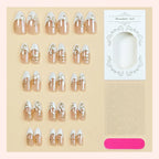 Press-On Nail Set Nude With Gold Accents & Adhesive Pads