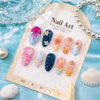 Press-On Nail Set Ocean Floral Strong Adhesive & Reusable