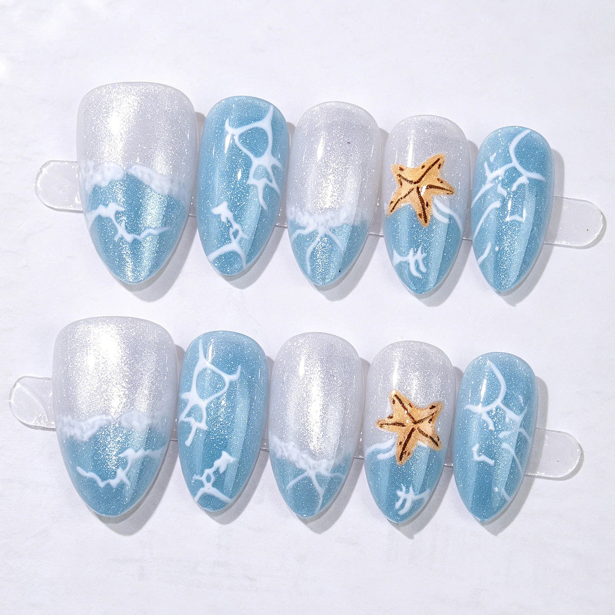 Press-On Nail Set Ocean-Inspired Long-Lasting & Easy Application