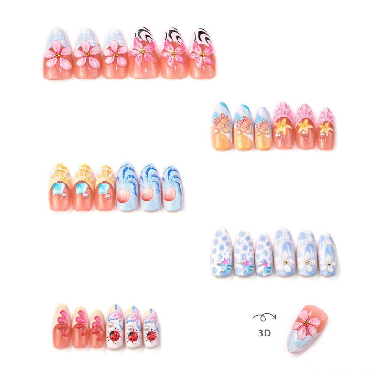 Press-On Nail Set Ocean-Inspired No Glue & Application Kit