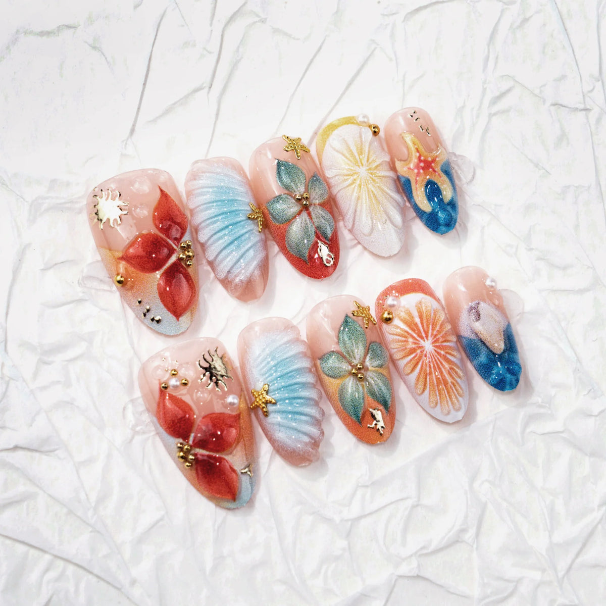 Press-On Nail Set Ocean-Inspired Reusable & Easy Application