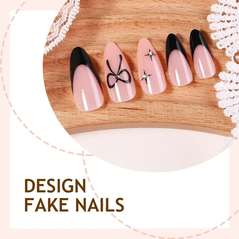Press-On Nail Set Ombre Bow Easy Application