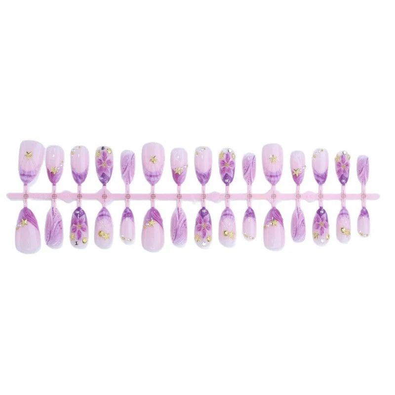 Press-On Nail Set Ombre Floral Peel & Stick Reusable