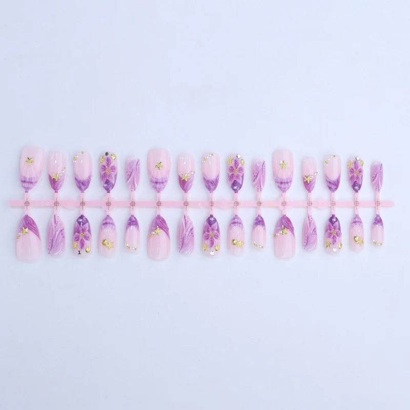 Press-On Nail Set Ombre Floral Peel & Stick Reusable
