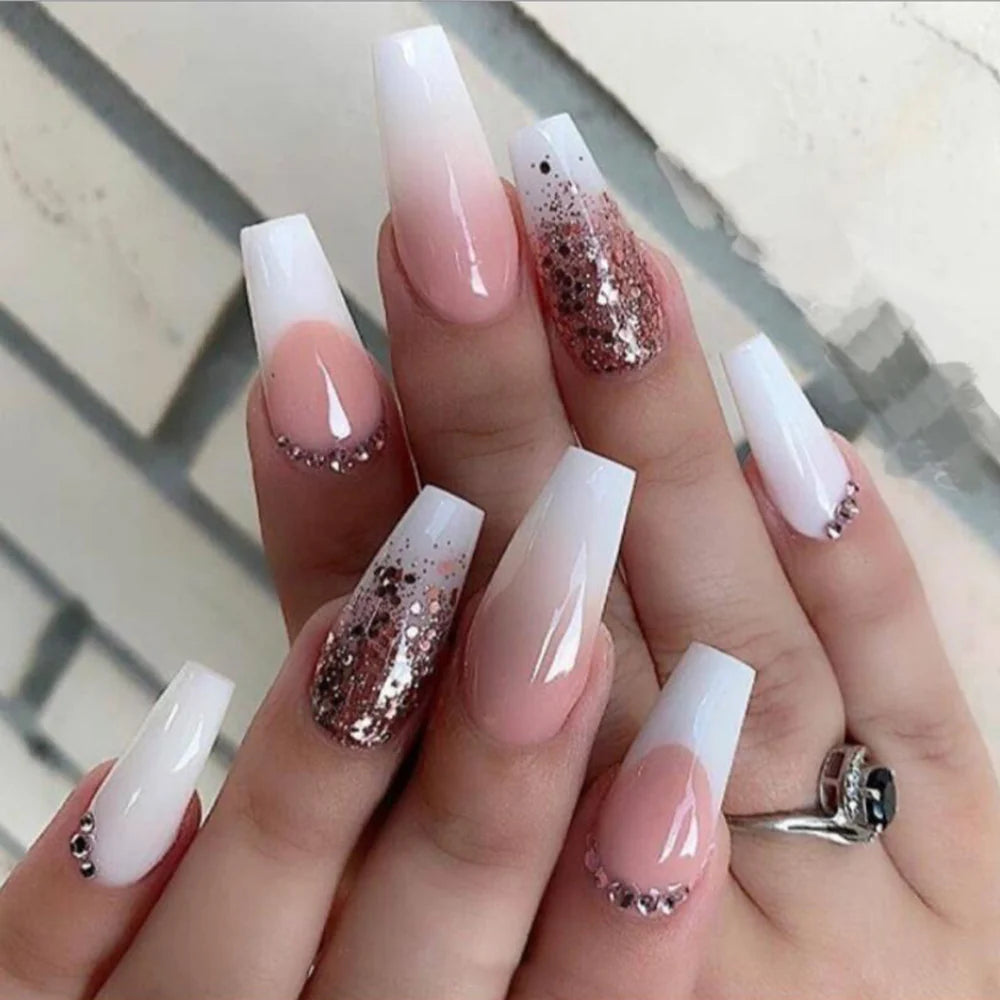 Press-On Nail Set Ombre & Glitter Peel And Press